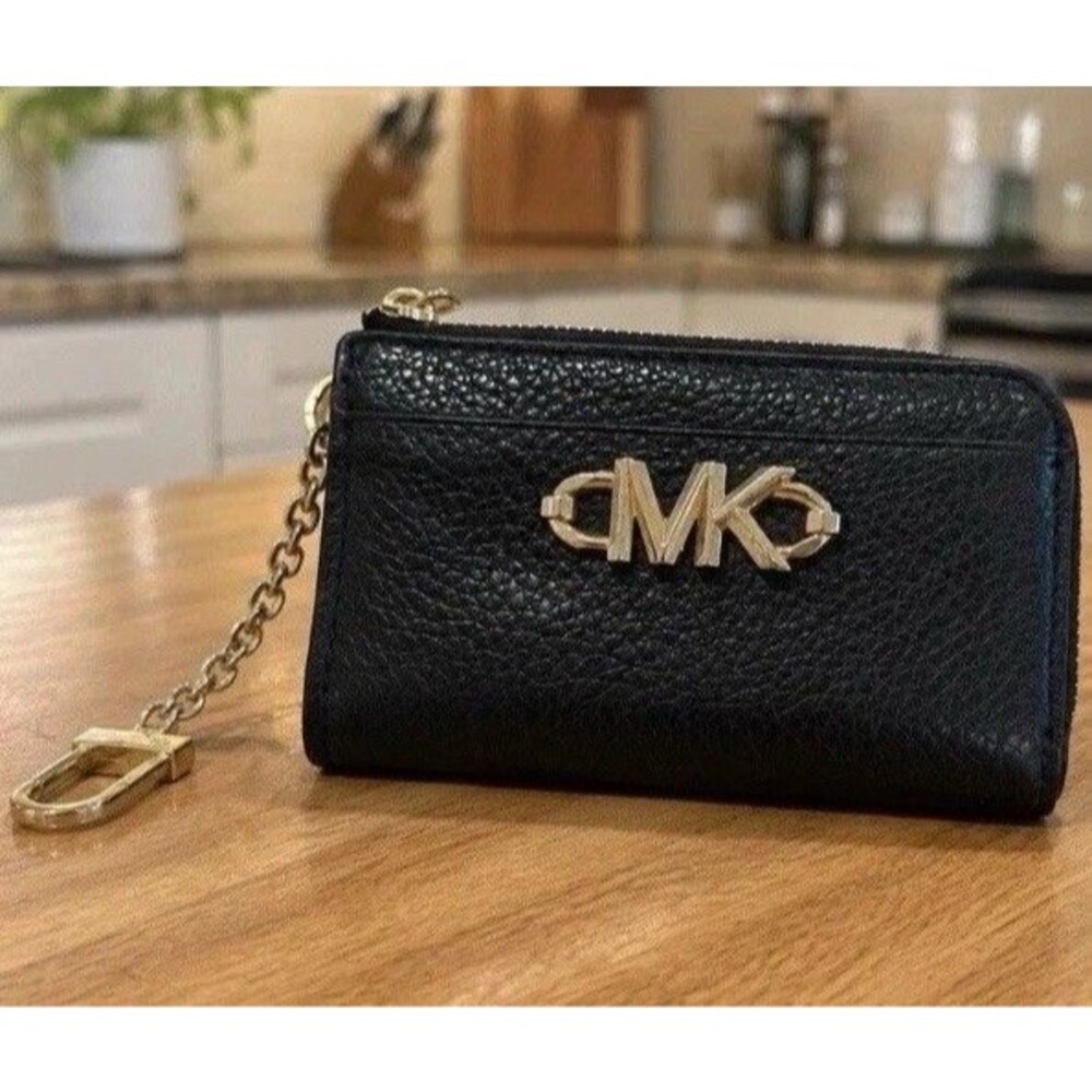 Michael Kors Women's Parker Small Key Card Holder Black With Gold Hardware 1 Sz